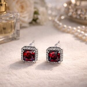 Elegant Red and Silver Stud Earrings
